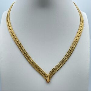 Vintage Napier Gold Tone Herringbone Chain Necklace 17.75” Art Deco Style